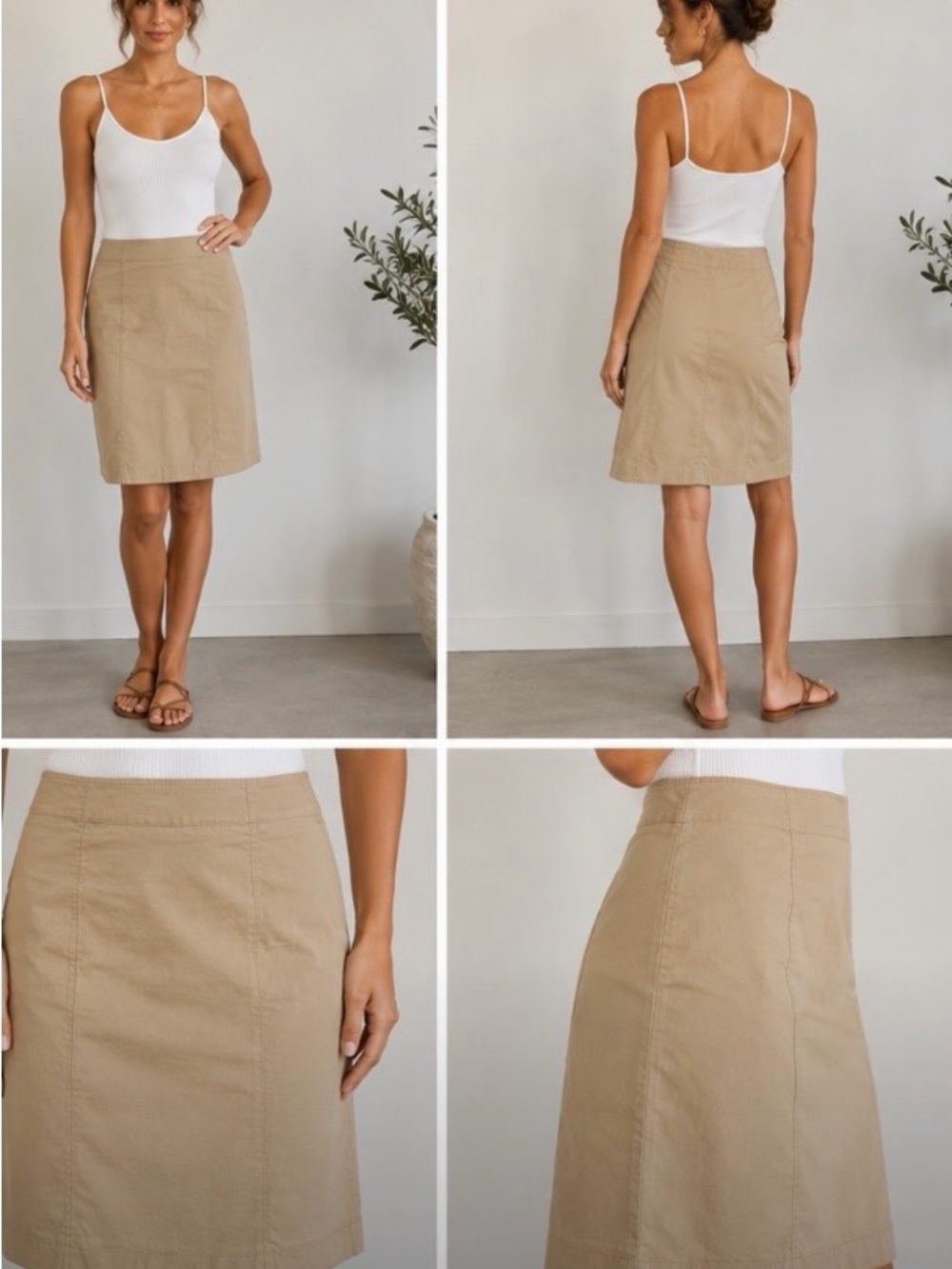 Philosophy di Alberta Ferretti Beige A-Line Cotton Skirt Size 8 Made in Italy